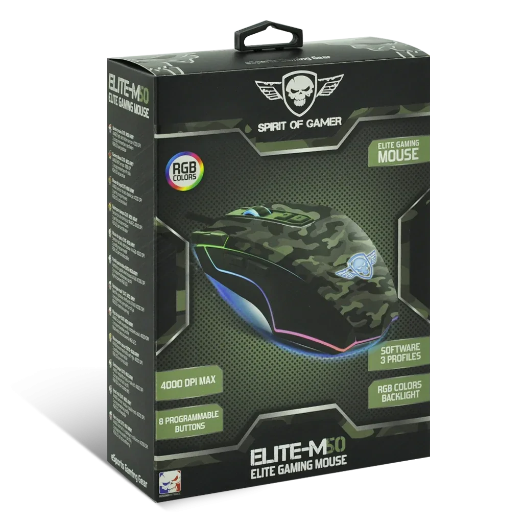 Mouse Gaming Spirit of Gamer M-50 Army Edition Gaming 4000DPi Optic 8 Butoane Negru