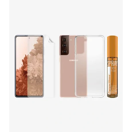 Set Folie+Husa Silicon Slim Panzer pentru Samsung Galaxy S21 Plus Transparent
