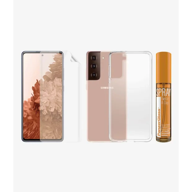 Set Folie+Husa Silicon Slim Panzer pentru Samsung Galaxy S21 Plus Transparent
