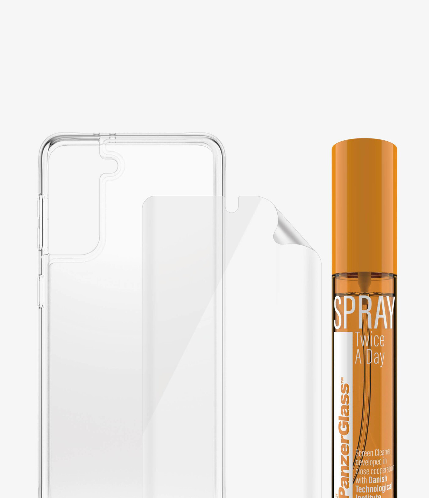 Set Folie+Husa Silicon Slim Panzer pentru Samsung Galaxy S21 Transparent thumb