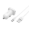 Set Incarcator Auto Borofone BZ12A 1xUSB+Cablu Date Type C 1m Alb