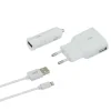 Set Incarcator Auto si Retea Ksix +Cablu Date Lightning-Usb  Alb