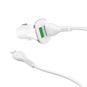Set Incarcator Auto+Cablu Date Lightning Hoco Z31 2xUSB 3.4A QC3.0 Alb
