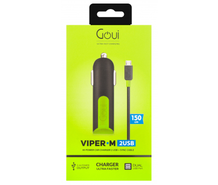 Set Incarcator Auto+Cablu Date Micro Usb Goui Viper G-CCM3A-03 2xUSB 3.1A 1.5m Negru thumb