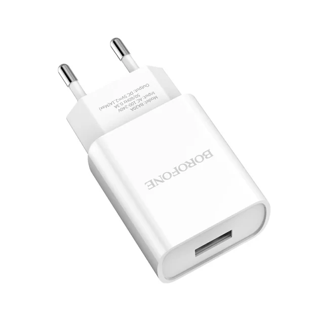 Set Incarcator Retea 1xUSB Borofone BA20A + Cablu Date Lightning 1m Alb