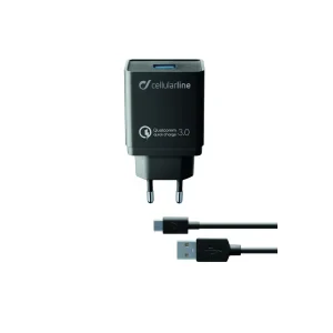 Set Incarcator Retea Cellularline QC 3.0 18W+Cablu Date Type C 1m Negru