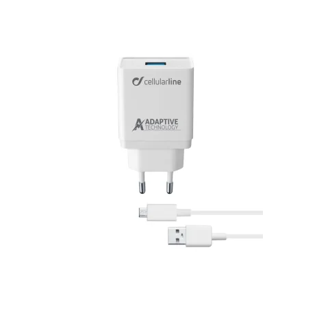 Set Incarcator Retea Cellularline QC 3.0 15W+Cablu Date Micro Usb 1m Alb