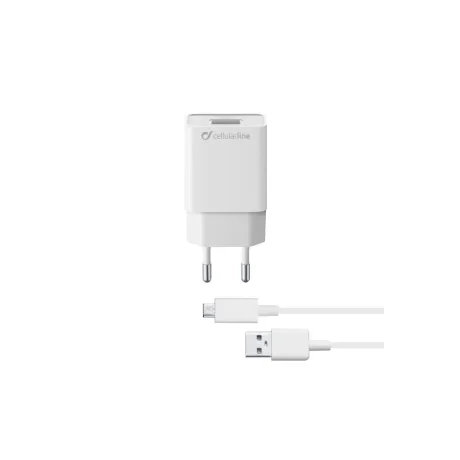 Set Incarcator Retea Cellularline 5W+Cablu Date Micro Usb 1m Alb