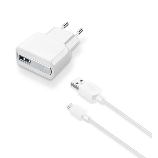 Set Incarcator Retea Cellularline QC 3.0 10W+Cablu Date Micro Usb 1m Alb