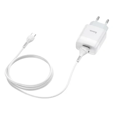 Set Incarcator Retea Hoco C73A 2XUsb + Cablu Date Type C 1m Alb
