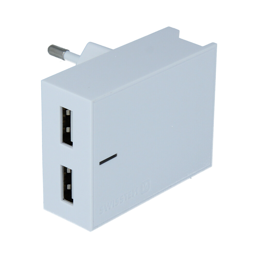 Set Incarcator Retea Swissten Smart IC 2xUSB 3A + Cablu Date Type C 1.2m Alb thumb